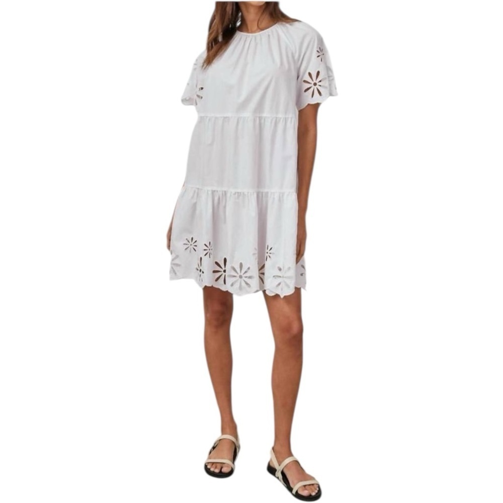 RAILS White Arielle Dress Organic Cotton+Tencel Short Sleeve Eyelet Mini Medium